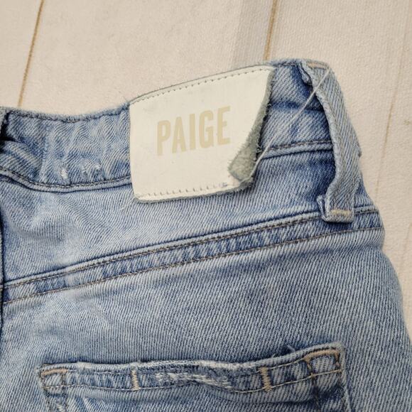 Paige Noella high rise relaxed straight leg jeans light wash ripped knee - Picture 9 of 9